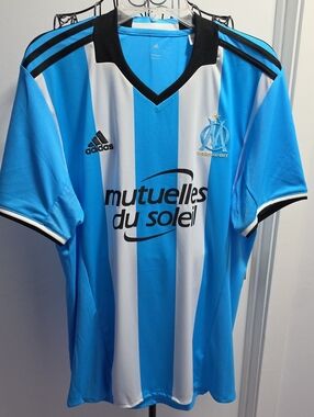 adidas 2016-17 Olympique Marseille Blue & White Striped Soccer Jersey